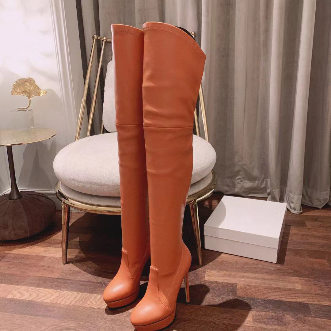 

Fashion Frosted Leather Over the Knee Boots 14cm Super High Heel Long Tube Stretch Fall/Winter Waterproof Platform Womens Size 35-41, Black