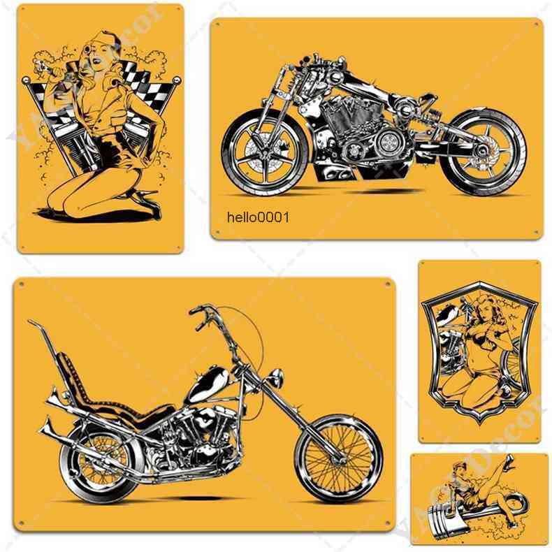 

Hand Painted Motorcycle Vintage Metal Tin Signs Pub Garage Club Decoration Man Cave Wall Posters Motor Decorative Plaquea