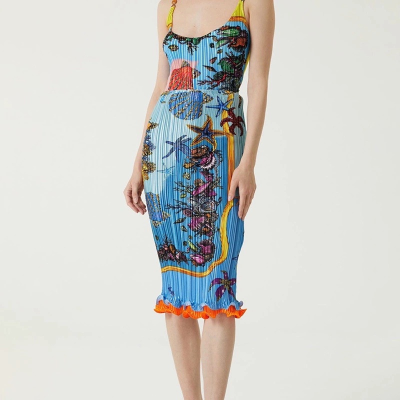 

Baroque starfish two piece dress camisole + printed pleated skirt, White