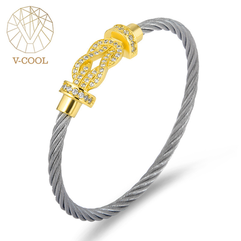 

New Multicolor Stainless Steel Bracelet Women Men Full Zircon Bangle F*D Horseshoe U Shape Magnetic Buckle 4MM Bracelets VB1122 210323