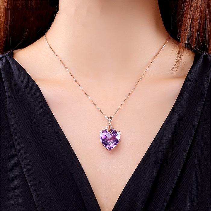

Pendant Necklaces Charming Korean Fashion Women Heart-Shaped Amethyst Necklace For Girls Exquisite Sweet Romantic Chain Jewelry Gift