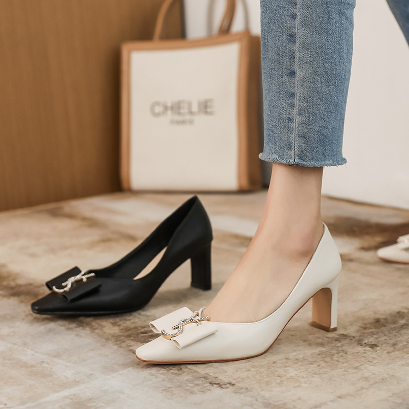 

Dress Shoes sweet commuting temperament square head high heel women's shoes medium thick shallow mouth fashion single women b65-17 O8US, 1# shoe box