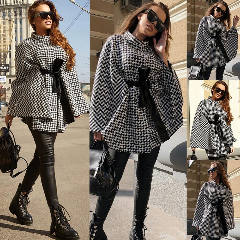

Women's Wool & Blends Winter Vintage Plaid Woolen Jacket Coat For Women 2021 Female Casual Loose Turtleneck Cape Belt Warm Outerwear Oversiz, Lh206 lattice