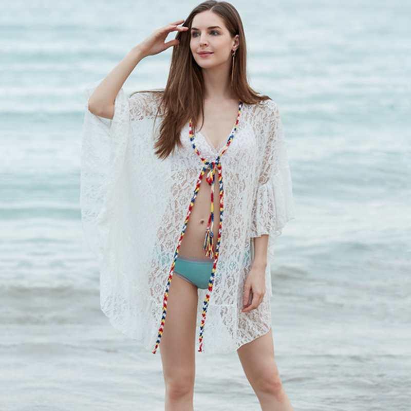 

Crochet Beach Dress Women Bikini Cover Up Ruffled Beachwear Bathing Suit Summer Coverup Swimwear Ups Women's, A12086