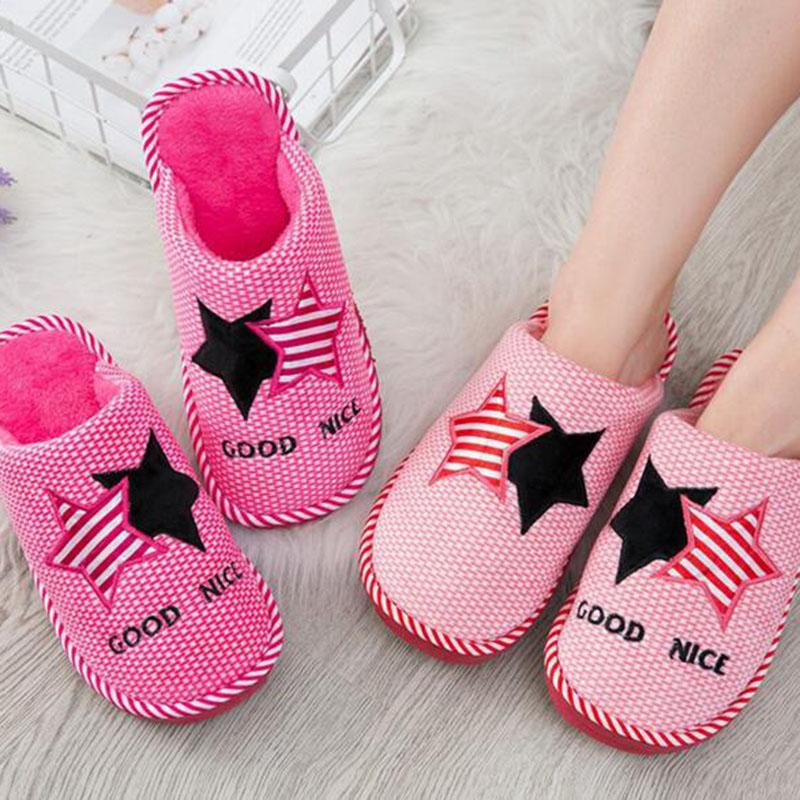

Slippers Cotton Fabric Casual Plush Shoes Indoor Wear Home Women Female Winter Warm Non-slip Furffy Slipper Big Size, Pink