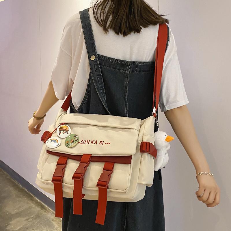 

Shoulder Bags Female College Students Badge Single Inclined Bag Korean Large Capacity Fashionable Girl Schoolbag Travel, Pink only backpack