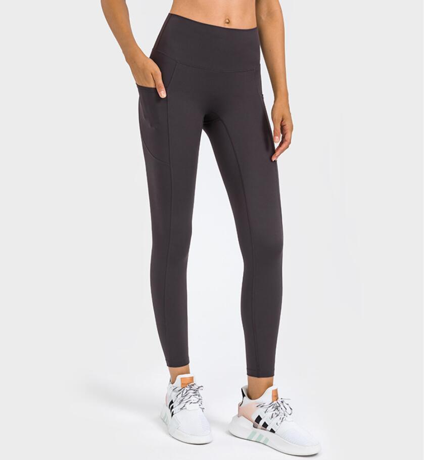 

Yoga Pants Side Pocket Stitching High Waist Solid Color Casual Sports Capris Running Fitness Gym Clothes Women's Leggings, White;red