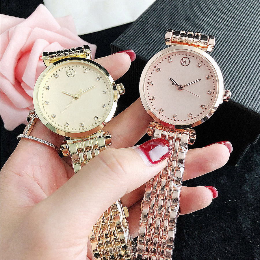 

Brand Watches Women Girl Diamond Crystal Style Metal Steel Band Quartz Wrist Watch M127, Rose gold