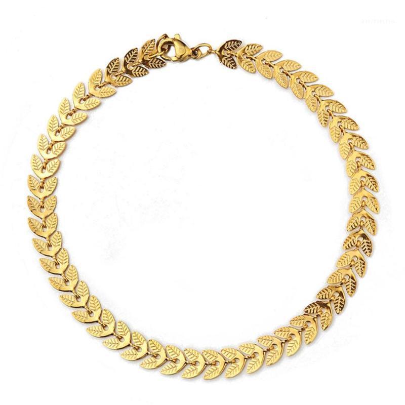 

Link, Chain Women's Hand Bracelet Bohemian Gold Silver Color Stainless Steel Leaves Leaf Link Bracelets For Women Girls Jewelry 2022, Black