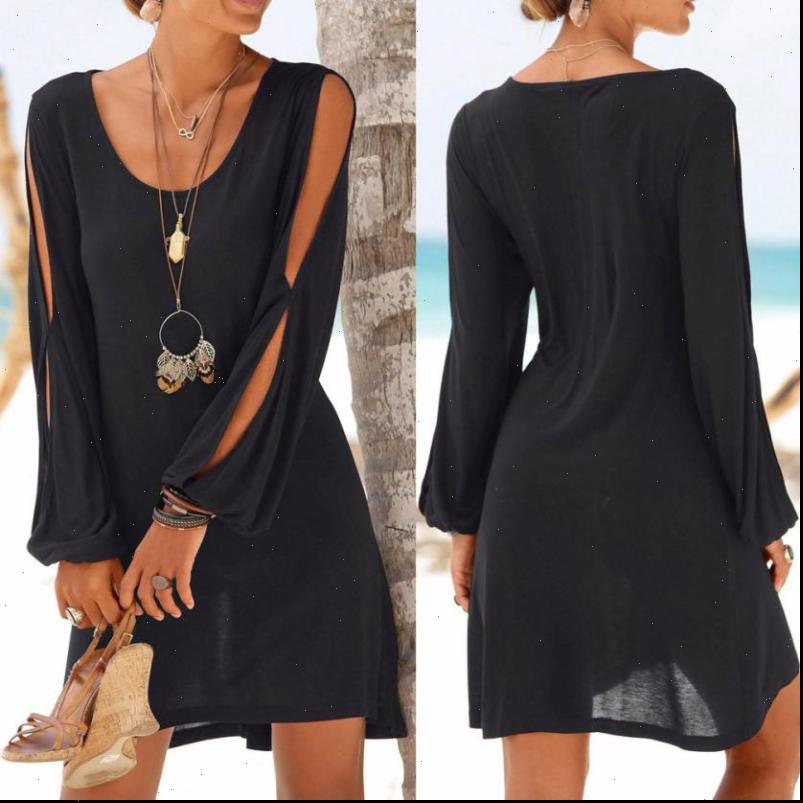 

dress fashion women casual o neck hollow out sleeve straight solid beach style mini, Black;gray