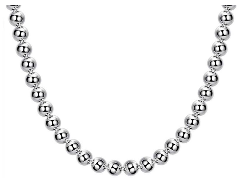 

925 Sterling Silver Men/Women Necklaces 8MM/10MM Round Ball Bead Chain Fashion Costume Necklace Jewelry