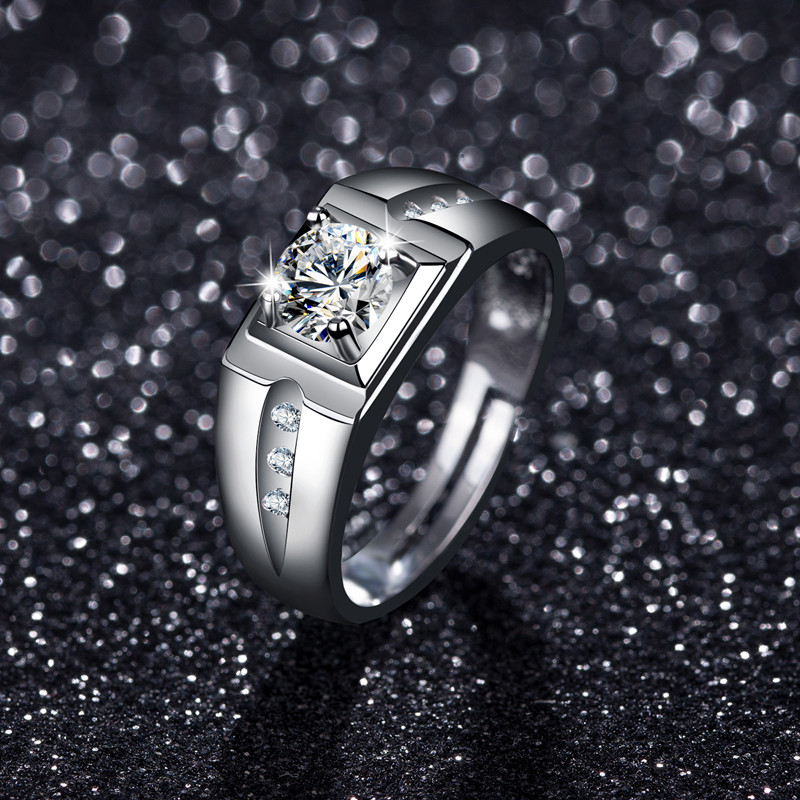 

Sterling Silver Platinum Plated Classic Diamond cz Solitaire Ring mens Atmospheric exaggeration Couple Lovers Wedding Holiday Gift Jewelry