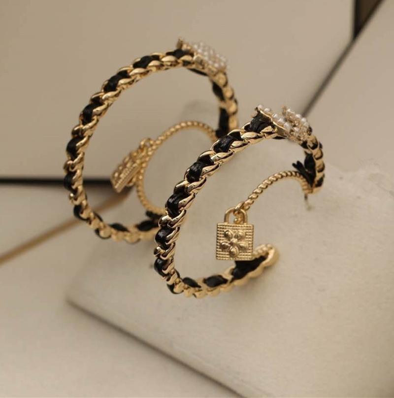 

Pearl Letter Moon Hoop Dangle Stud Earring Women Fashion Jewelry Vintage Big Round Black Earrings Eardrop Gift & Huggie, Golden;silver