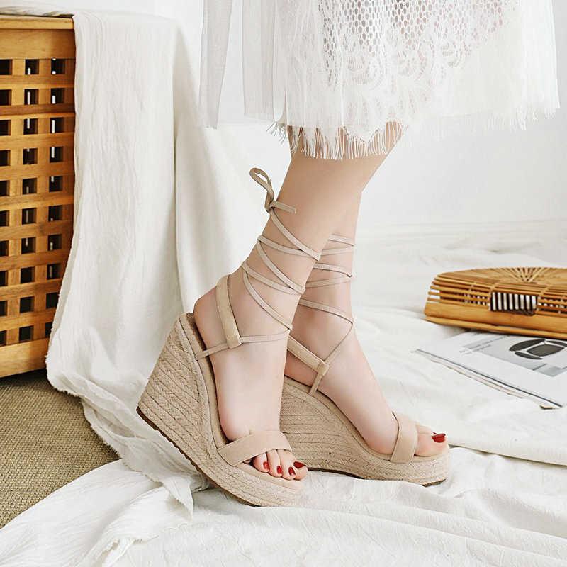 

Dress Shoes 2021 Summer One Line High Heeled With Slope Heel Strap Thick Bottom Straw Weave Versatile Roman Fairy Sa, Black