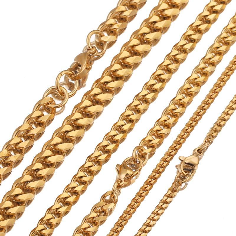 

Chains Stainless Steel Cuban Chain Necklace Basic Punk Curb Link Chokers Vintage Gold Tone Solid Metal DIY Jewelry Wholesale, Silver
