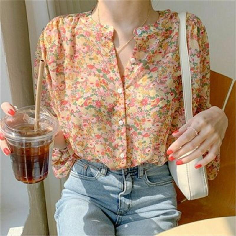 

Women's Blouses & Shirts Women Top Chiffon Long Sleeve Floral Female Treetwear Blouse Vintage Lace Up Polka Oversized Casual Tops Elegant, White