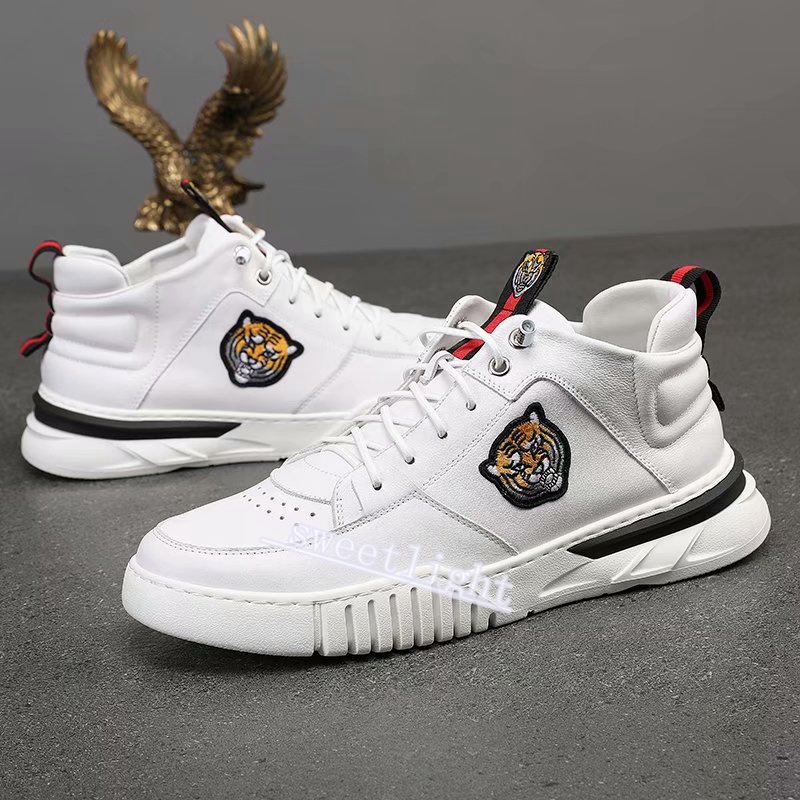 

Men's Women's Sneakers Casual Shoes Top Quality Snakeskin Leather Ace Bee Embroidery Stripes Walking Sports Trainer Tiger, Black