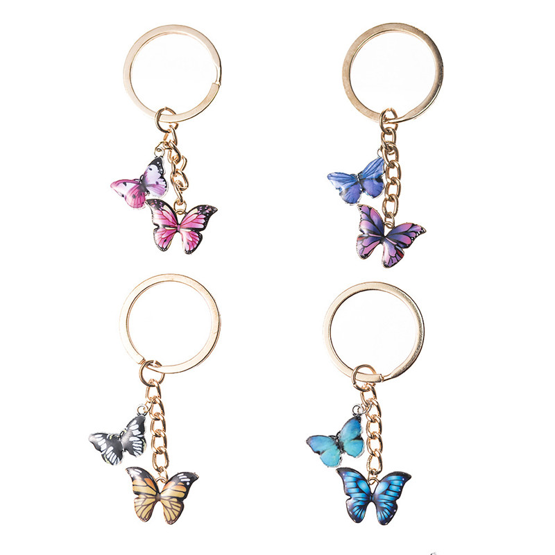 

10Pieces/Lot Double Butterfly Keychain Colorful Butterfly Key chain ring holder charm Fashion Simple Insect Keychain bag Pendant jewelry