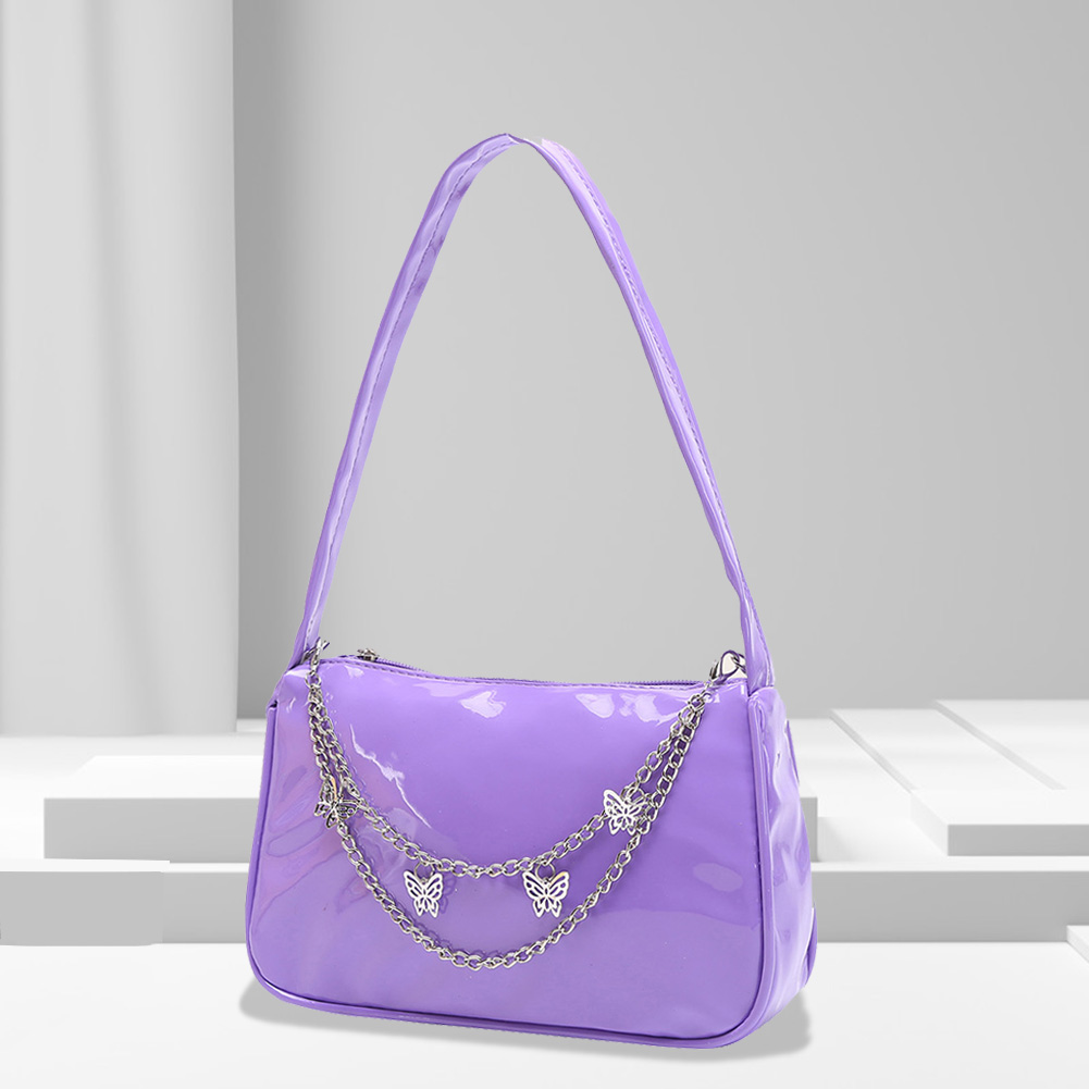 

Vintage Women Butterfly Chain Patent PU Leather Shoulder Underarm Bag Ladies Casual Wild Solid Color Small Purse Handbags, Nylon black