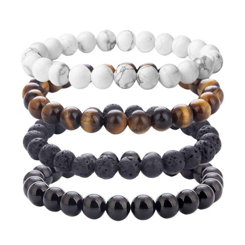 

Charm Bracelets Natural Bead Bracelet Semi-Precious Gemstone Beaded For Men Women Lava Rock Stone Beads Couple Elastic, Golden;silver