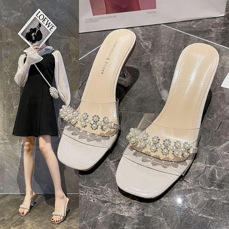 

Sandals 2021 Summer Thin High Heels Women's Shoes Fashion Sexy Metal Retro Patchwork Head Peep Toe, Black