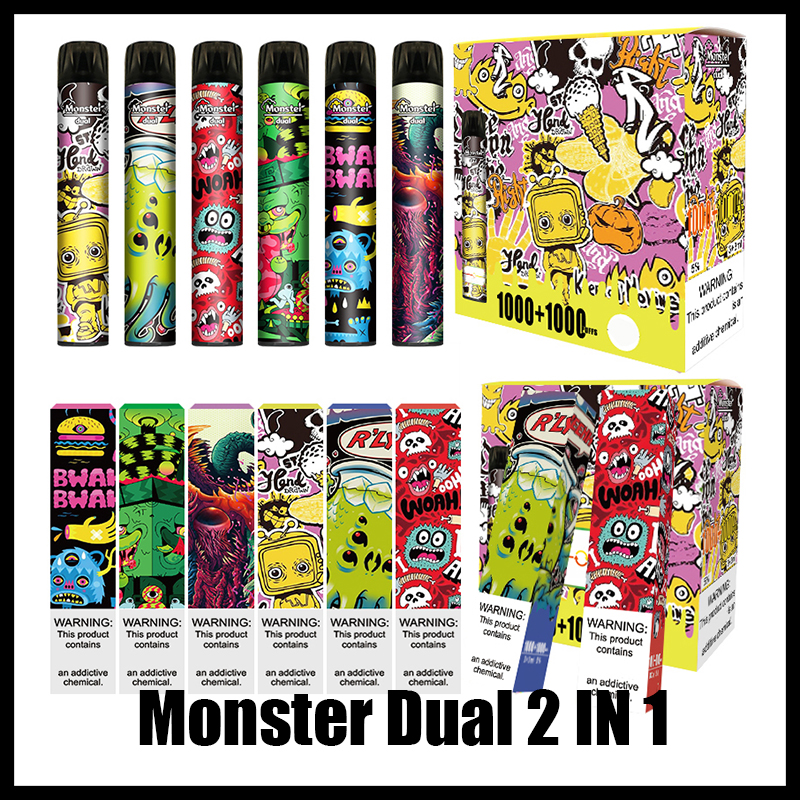 

Monster Dual Disposable Electronic cigarettes Pod Device 2in1 Switch 6.0ml Pre Charged Vape Pen Stick Vapor Bar Cartoon Prints ezzy 1000+1000puff air max bang xxl lux