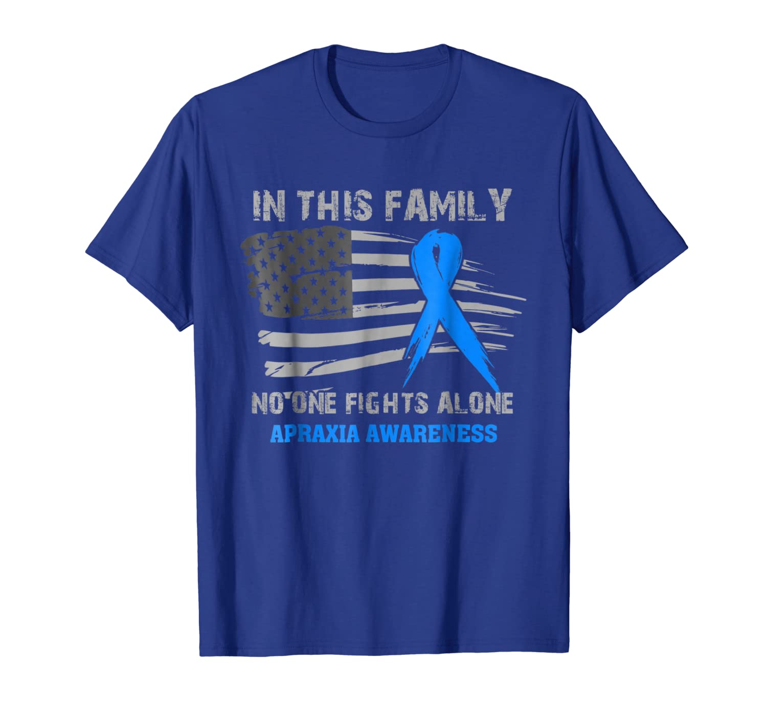 

In this family no ones fights APRAXIA alone t-shirt, White;black