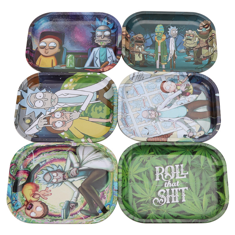 15 style morty and ricky smoking Rolling Metal tray 18*14cm Handroller Roll Case plate hand roller grinder accessories-image-713303775