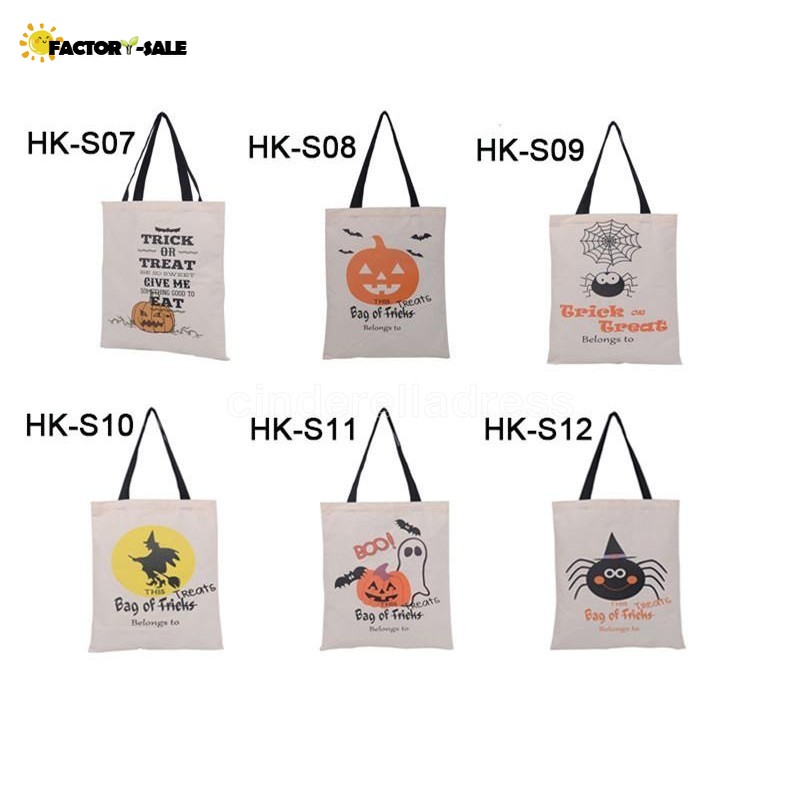 

6 Styles Large Halloween Tote Bags Party Canvas Trick or Treat HandBag Creative Festival Spider Candy Gift Bag For Kids FT09