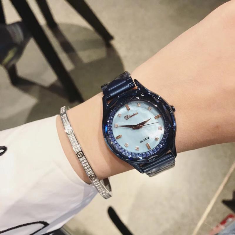 

Wristwatches Brand Heavy Metal Women Full Steel Watches Natural Shell Face Inner Crystals Watch Anti Fade Blue Bracelet Wristwatch Quartz