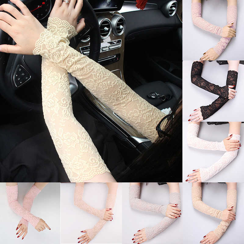 

Women Sexy Long Lace Gloves Sunscreen Lace Arm Sleeve Lady Fingerless Gloves Summer Elastic Sleeve Mittens Driving Gloves Y0827