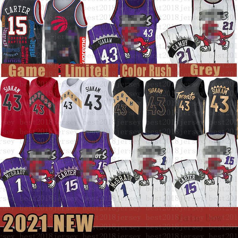 

2021 New Basketball Jersey Toronto Raptors Mens Vince 15 Carter Pascal 43 Siakam Kyle 7 Lowry Tracy 1 McGrady Marcus 21 Camby Gold, Black;red