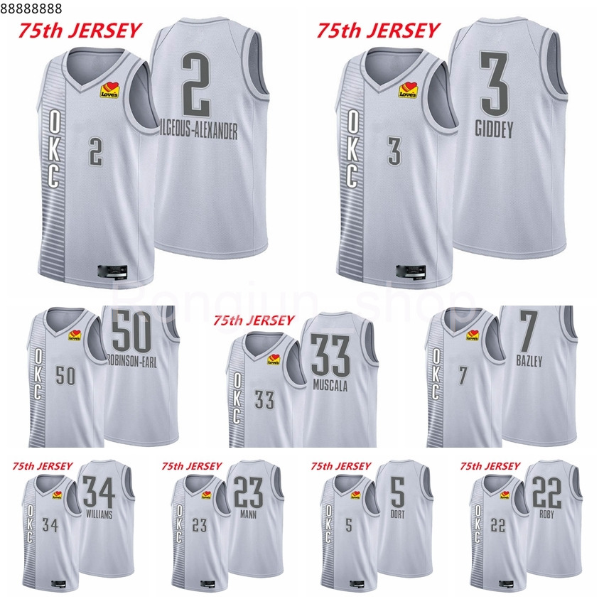 

75th Anniversary Diamond Basketball Jerseys 2021/22 Men Printed Shai Gilgeous-Alexander Josh Giddey 3 Luguentz Dort Darius Bazley Robinson-Earl Muscala