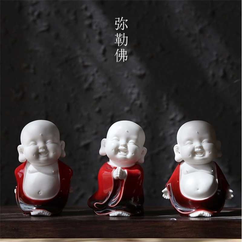 

Zen monk ceramic ornaments Maitreya little Shami red glaze home living room desktop lovely decorations gifts