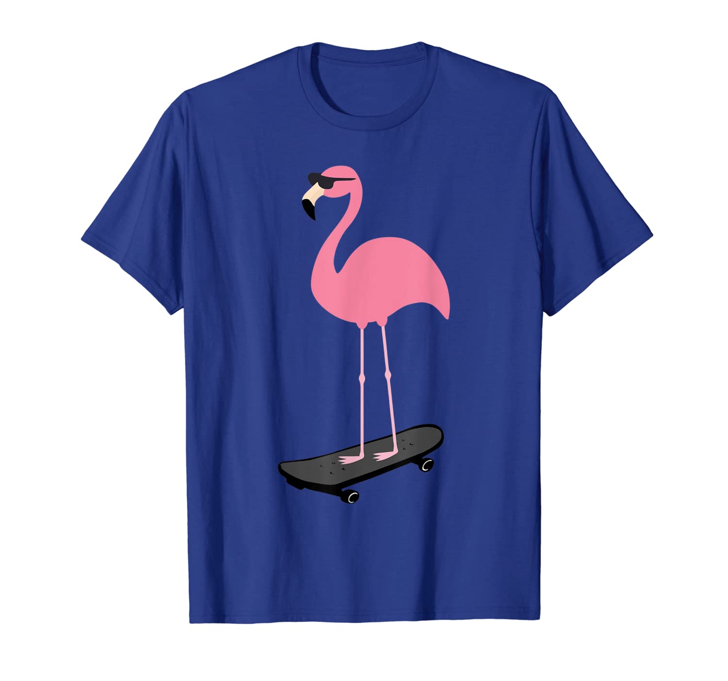 

Cool Flamingo On Skateboard Sunglasses Pink Bird Pun T-Shirt, White;black