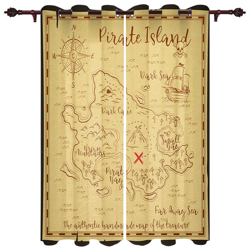 

Curtain & Drapes Pirate Treasure Map Kitchen Kids Bedroom Living Room Balcony French Windows Fabric Pergola Bathroom, As pic