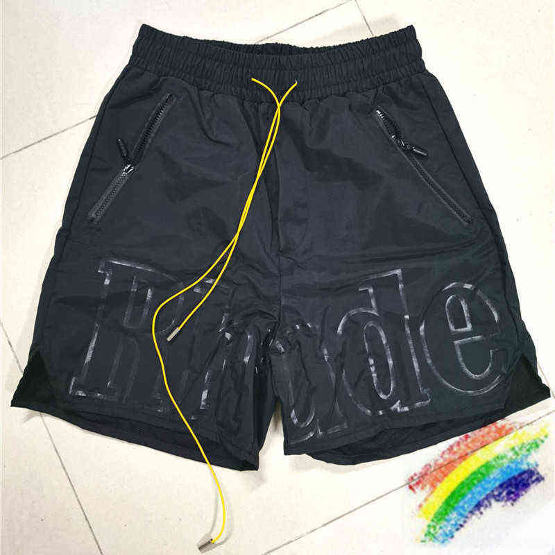 

Rhude Shorts Men Women Big Letter Rhude Shorts Summer Casual Oversize Breechcloth Yellow drawstring Pill Zipper Head G1224