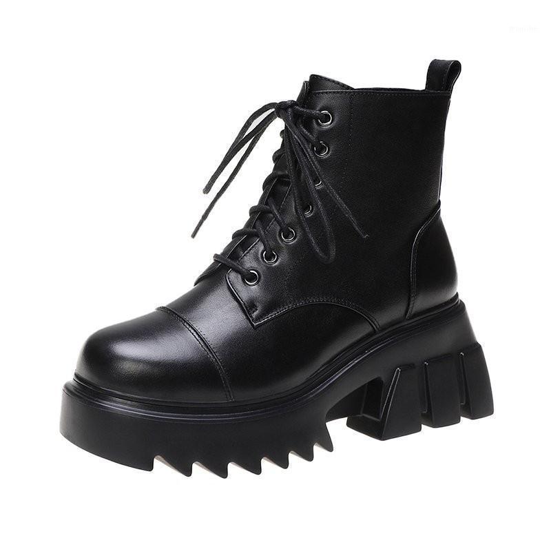 

Luxury Women Shoes 2020 Fashion New Ankle Women Pu Short Boots Platform Ladies Winter Boots Handmade Wedges 7.5cm Snow1, Black