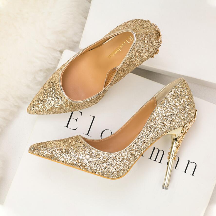 

red bottoms fashion high heels for women shoes 10cm party wedding triple black nude yellow pink glitter spikes Pointed Toes Pumps Dress shoe, Extra shipping