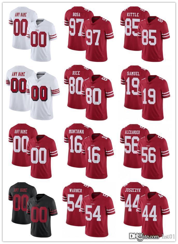 

custom Men Women Youth San Francisco 49ers 85 George Kittle 97 Nick Bosa 10 Jimmy Garoppolo 54 Fred Warner Football Jerseys, Black;red