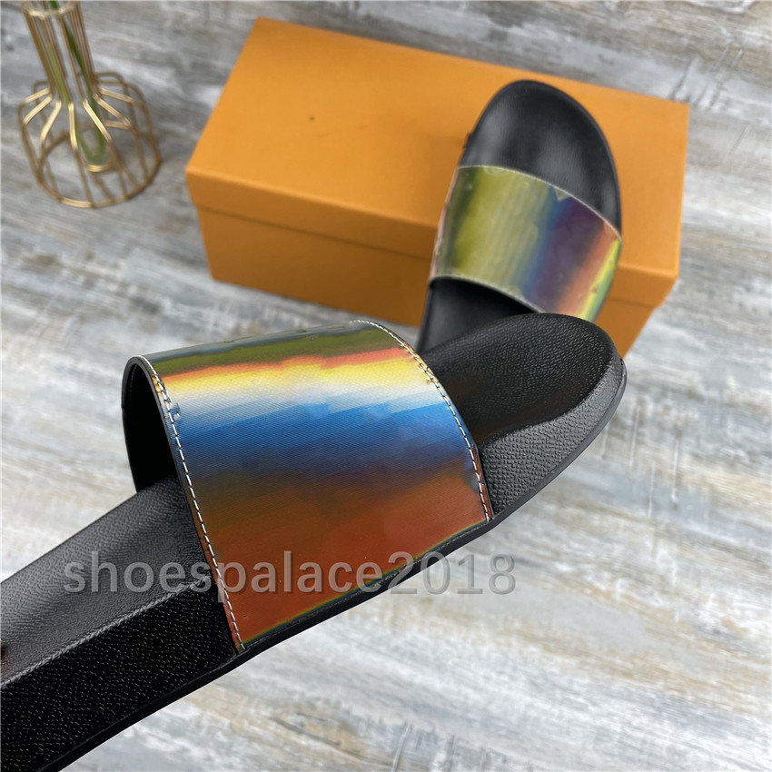 

Colorful Mens Womens Slipper Laser Summer Sandals Beach Slides Gradient d,mbjog Ladies Sandali Bathroom Da Donna Shoes Classic Brown Print Flower, Black