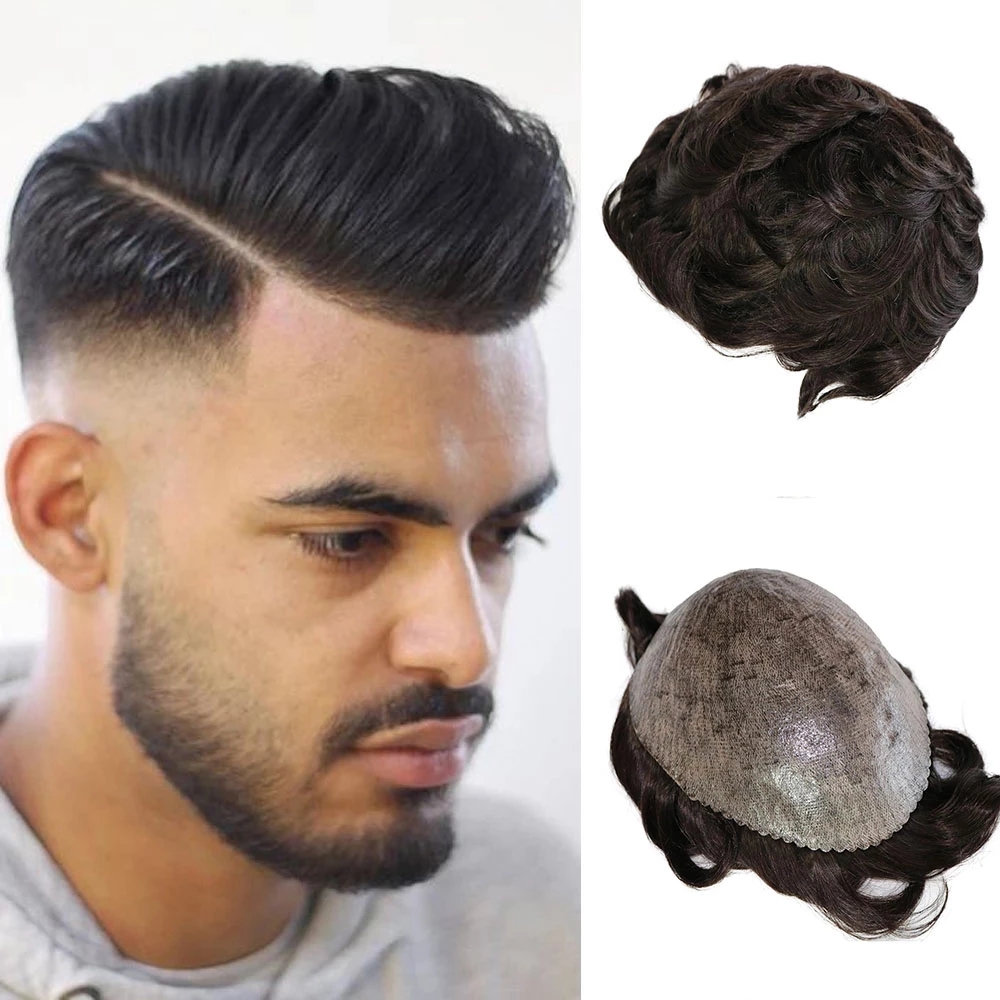 

Men's Wig Durable Men Toupee Soft Hair Thin Skin Pu System Natural Looking Remy Human Hair Replacements Toupees Prosthesis For Man