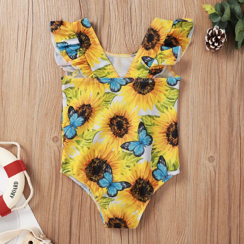 

One-Pieces Toddler Kids Baby Girls Swimsuit Floral Sunflower Bikini One-piece Swimwear Ruffle Swimming Beachwear Girl Summer Bathing Suit, Black