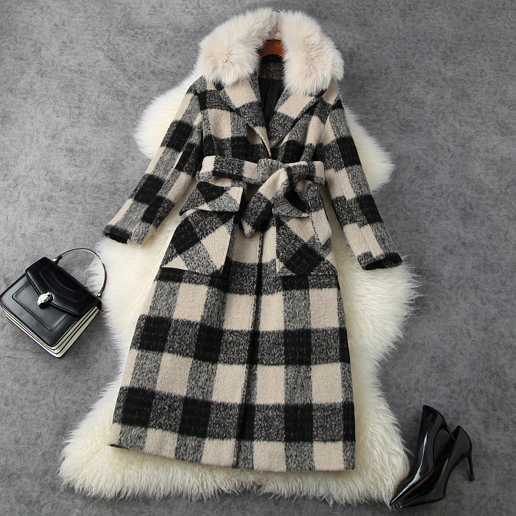 

Women's Trench Coats English winter female style high-quality coat 50% plaid wool c671, Model 2