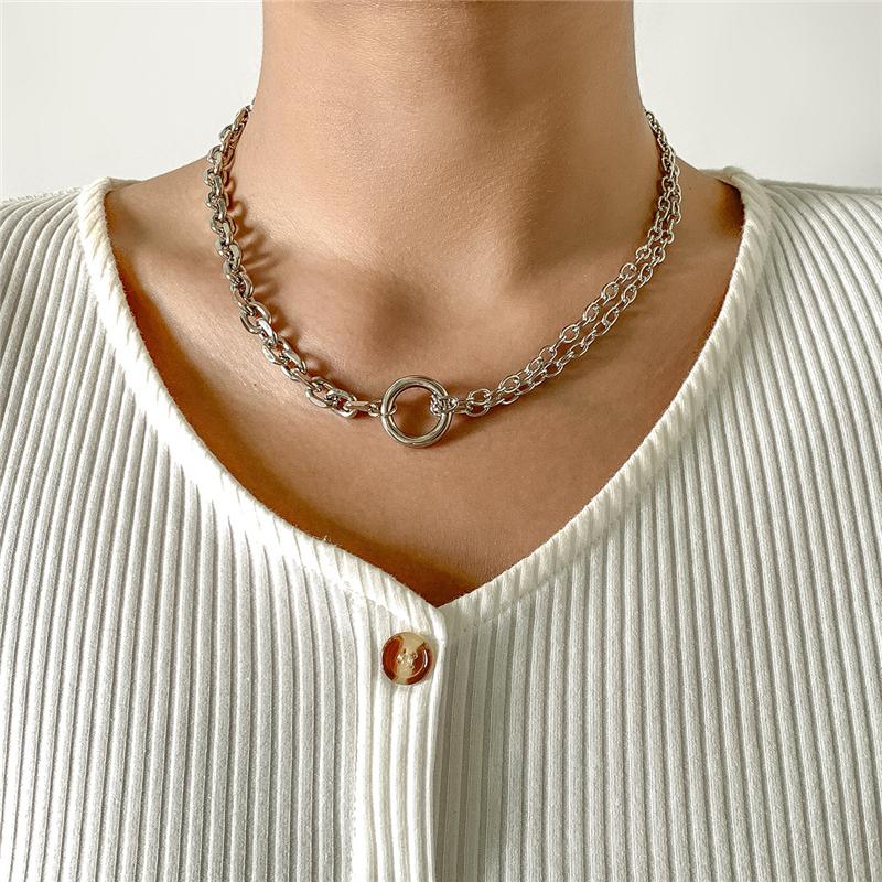 

Chokers Fashion Simple Circle Buckle Necklaces For Women Asymmetric Double Layer Clavicle Chain Choker Collar Jewelry