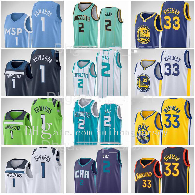 

2020 2021 Mens Draft Pick 1 Anthony Edwards Jersey 33 James Wiseman 2 LaMelo Ball Men Women Kids Youth Basketball Jersey, Black;red