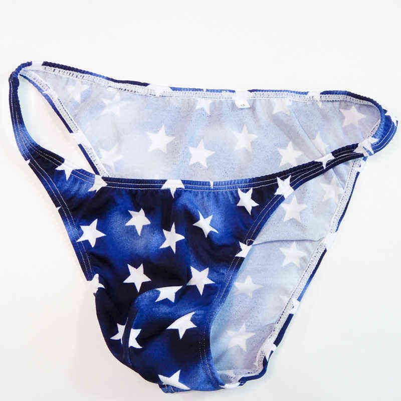 

New Sexy Underwear Mens Low Waist Briefs Lycra Star Stripes Bikini Male Gay Underpants for Men Briefs Thongs H1214, 01