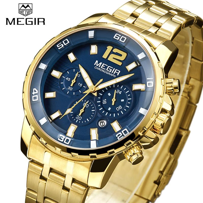 

Watch Men 2021 Gold Watches Chronograph Waterproof Male Wristwatches Blue Relogio Masculino, Slivery;brown