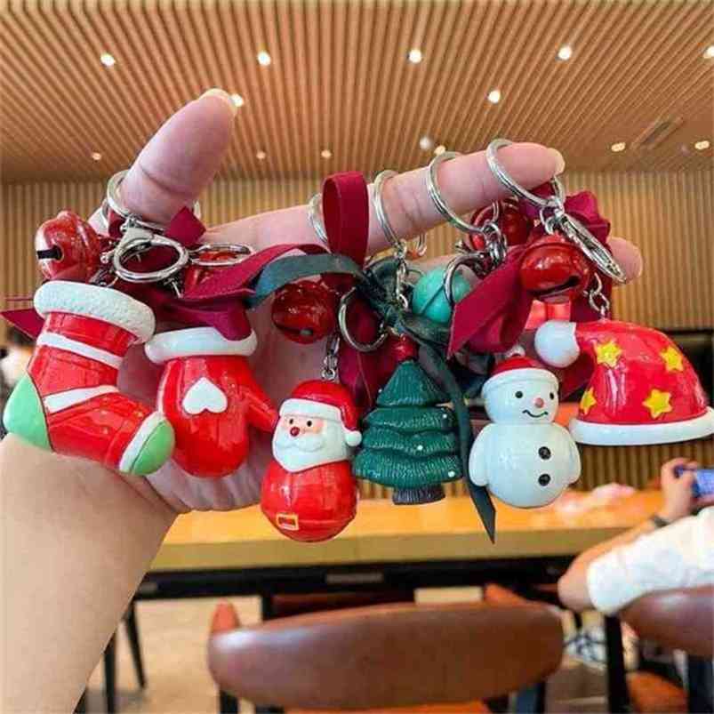 

Cartoon Resin Christmas Key Ring Charms Santa Claus Xmas Tree Stocking Gift Sock Gloves Hat Snowman Keychain Key Metal Circle with Bell Ribbon Bow G809X6E
