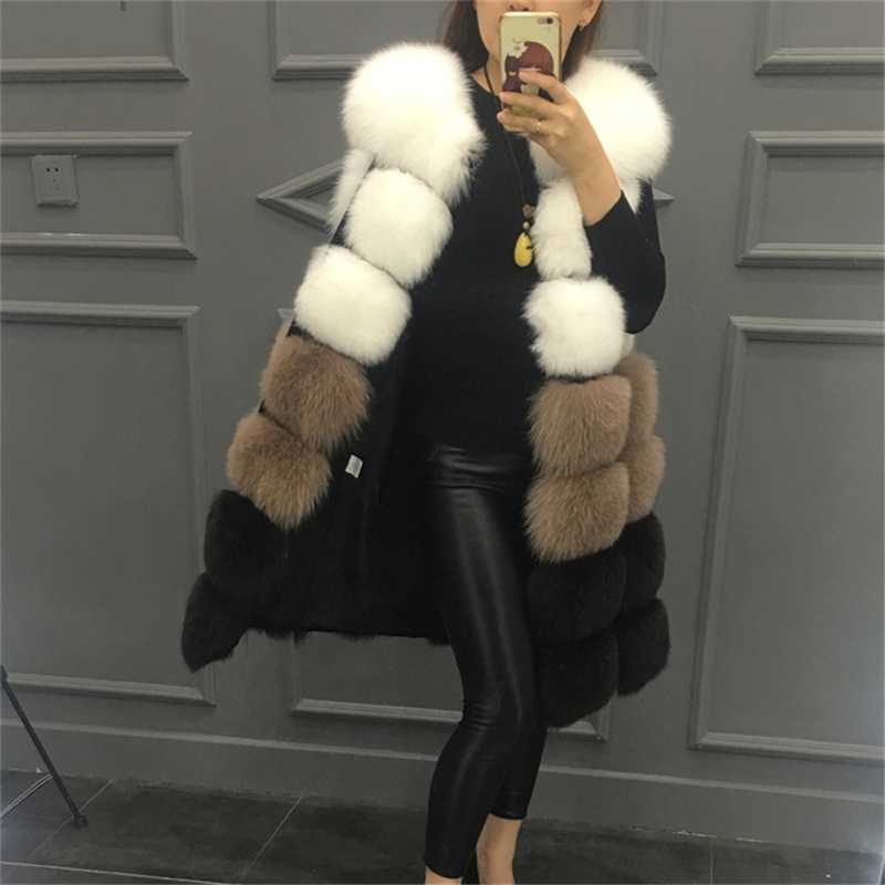 

Faux Fur Vest Coat Winter Sleeveless Jacket Women Fake Fox Fur Patchwork Color Thick Outwear Female Faux Fur Vest 210927, Gray